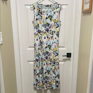 Nina Leonard | Pastel Multicolor | Floral | Sleeveless | Midi Dress | Size S